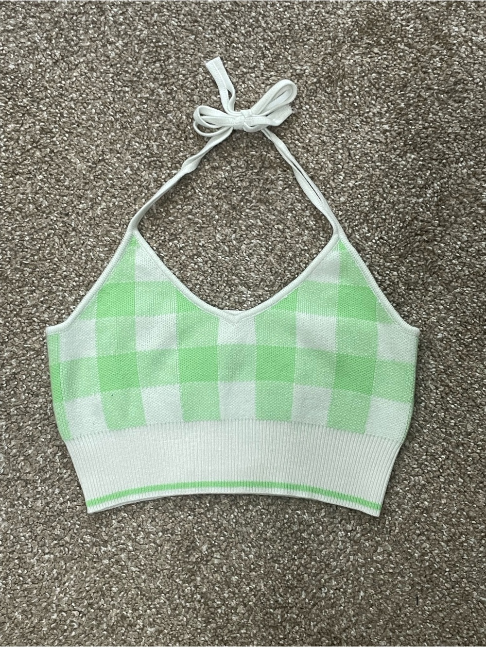 ASOS Green/White Gingham Knit Halter Tie Sleeveless Top Size 0